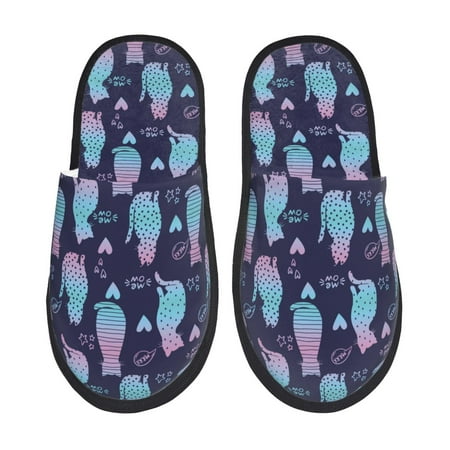 Balery Silhouette Cats Slient Indoor Furry Fleece Comfort House Shoes Soft Non-Slip Home Shoes Cotton slippers House Slippers-- Large