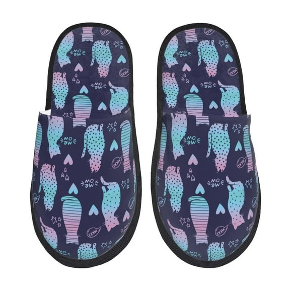 Fotbe Silhouette Cats Pattern Women's Fuzzy Slippers Plush Slippers Fluffy Winter House Shoes Indoor and Outdoor-Large