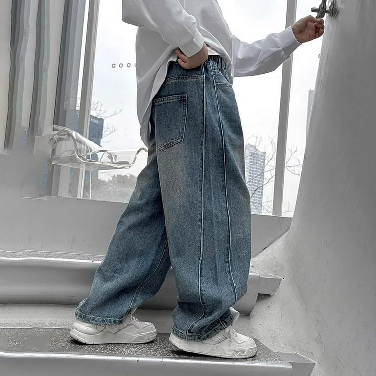 Cethrio Boys Relaxed Jeans, Stretchy Open Bottom Straight-leg
