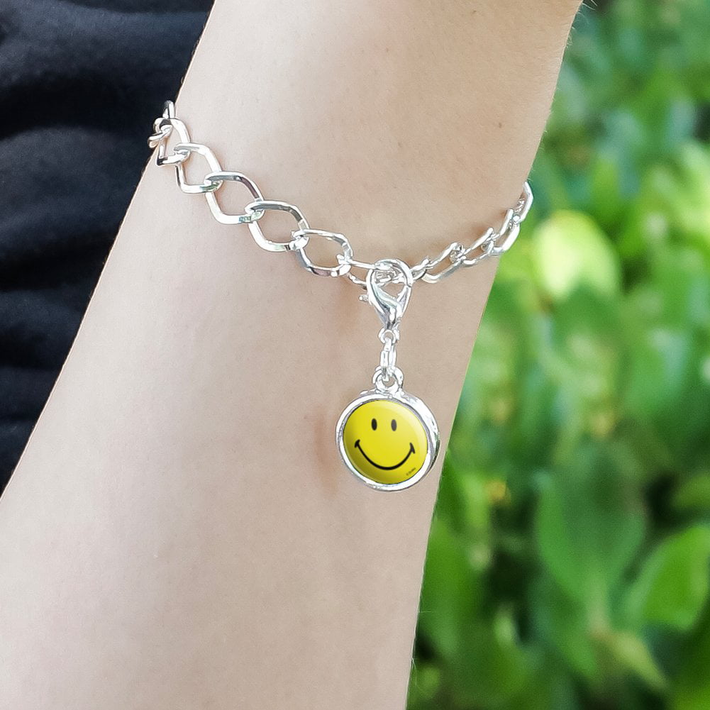 GRAPHICS & MORE Smiley Smile Heart Eyes Love Romantic Yellow Face Antiqued Bracelet Pendant Zipper Pull Charm with Lobster Clasp 