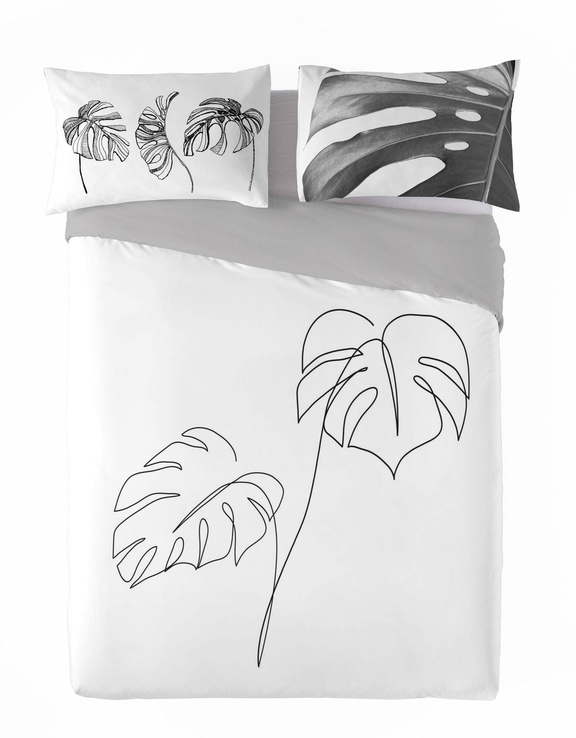 Gouchee Home Blanca Queen Duvet Cover Set – 3‑Piece OEKO‑TEX Certified Reversible Cotton Bedding with Minimalist Tropical Leaf Print