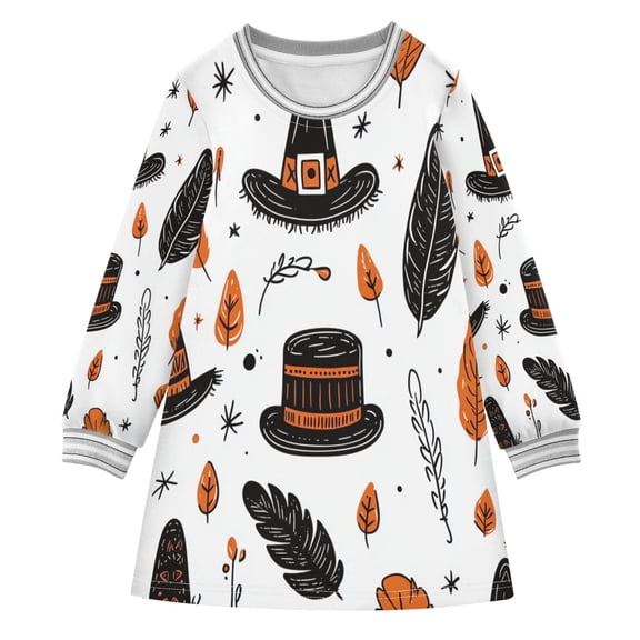 Thanksgiving Themed Elements Girls'long-sleeved dress Thickened A-dress Warm Dress Basic Shirt Party Dresses