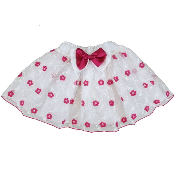 Wenchoice Girl'S Hot Pink Embroidery Flower White Tutu Skirt  XL(7T-8T)