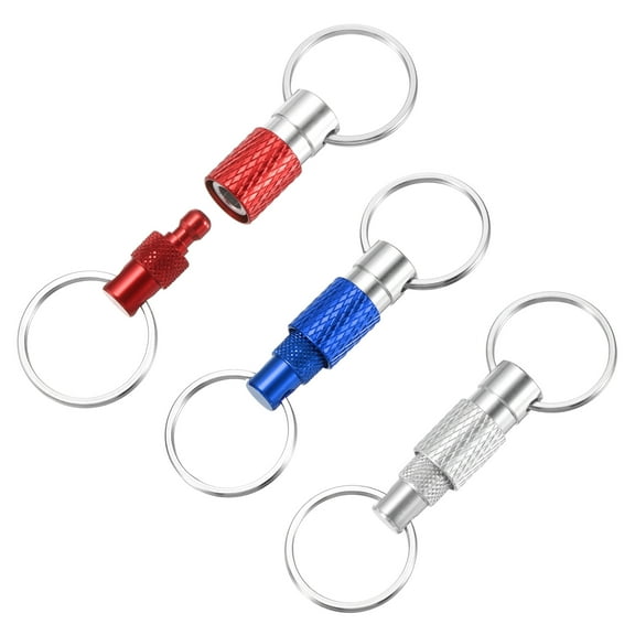 Uxcell 3 Pack Quick Release Keychain Pull Apart Detachable Swivel Keychain Spring Split Snap Key Holder with Double Key Rings for Bag Belt Car DIY Crafts Accessories, Red/Dark Blue/Silver Tone