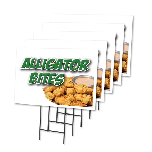 ALLIGATOR BITES 5 Pack Of 18" x 24" Yard Sign & Stake | Advertise Your Business | Stake Included Image On Both Sides | Made in The USA
