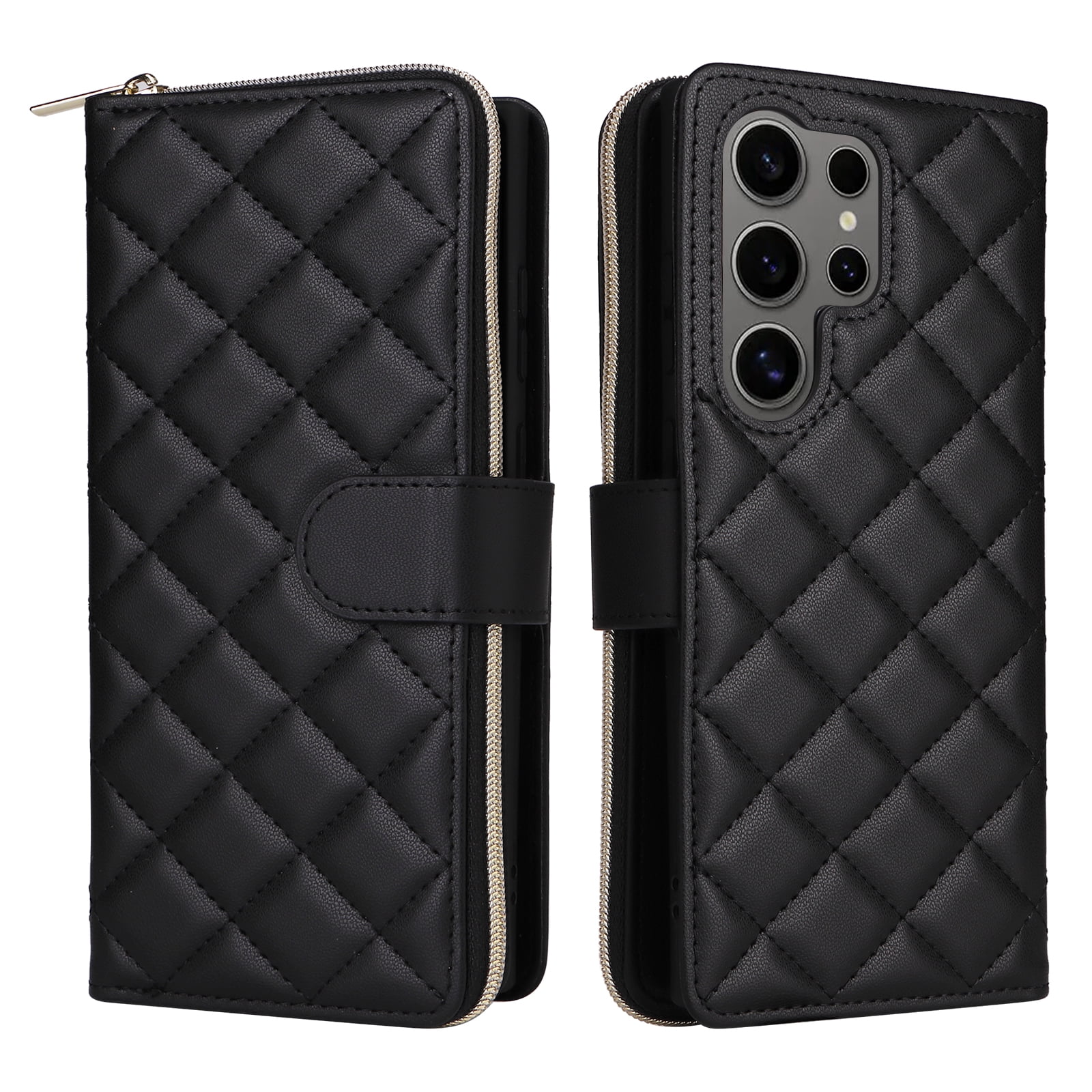 Compatible for Samsung Galaxy S24 Ultra Wallet Case, Crossbody Strap PU Leather Folio Phone Cover, Zipper Handbag Purse with Card Holder Lanyard Flip Stand for Samsung Galaxy S24 Ultra, Black
