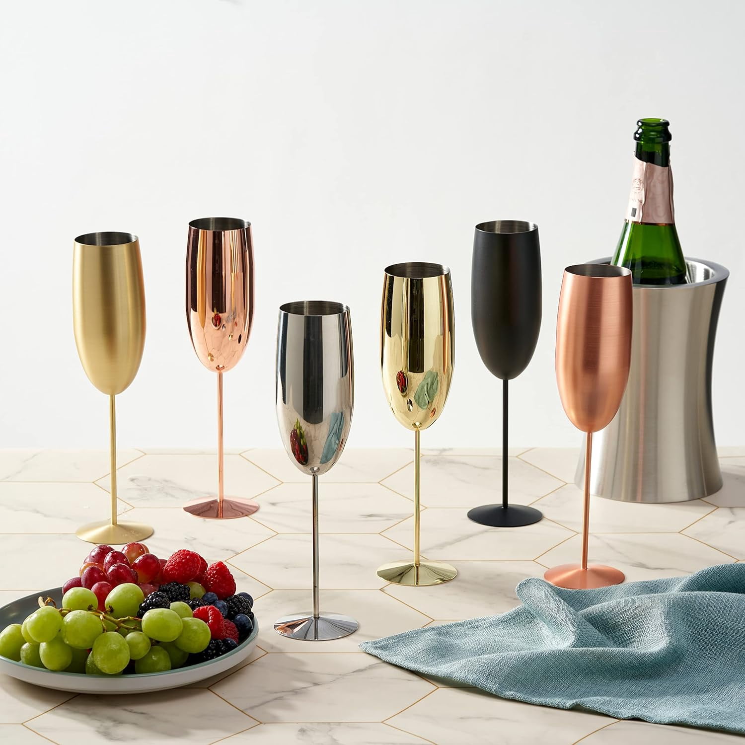 Oak & Steel 4-Pack 10oz Unbreakable Champagne Flute Glasses for Wedding, Anniversary, Christmas