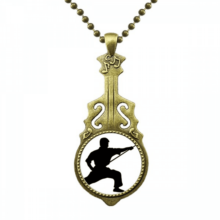 China Shaolin Stick Kung Fu Culture Necklace Antique Guitar