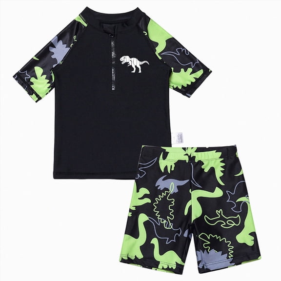 Ymyiu Toddler Bathing Suit Boy Baby Boys Swim Set 2 Piece Short Sleeve Swim Shirt Graphic Tees & Board Shorts, Infant Toddler Little Boys Swimsuit Size 9-10 Years (Green,9-10 Years)