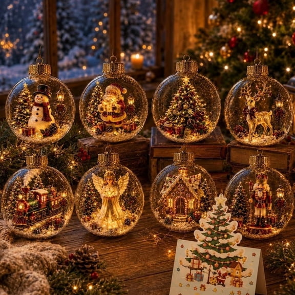 Glowing Christmas Tree Ornament, Christmas Diorama Ornament | Glowing Christmas Tree Ball with Warm Led Light, Light-Up Mini Holiday Scene, for Home Christmas Hanging Decoration, 1PC A