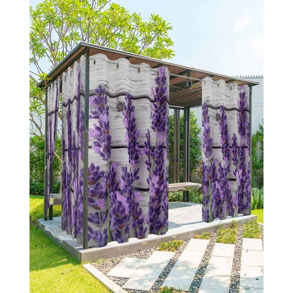 nqOlkjepod Outdoor Curtains for Patio Waterproof, Purple Flowers Outdoor Privacy Panels Grommet, Spring Botanical Floral Wooden Grain Blackout Outside Curtains for Porch/Cabana 54"x108", 2 Panels