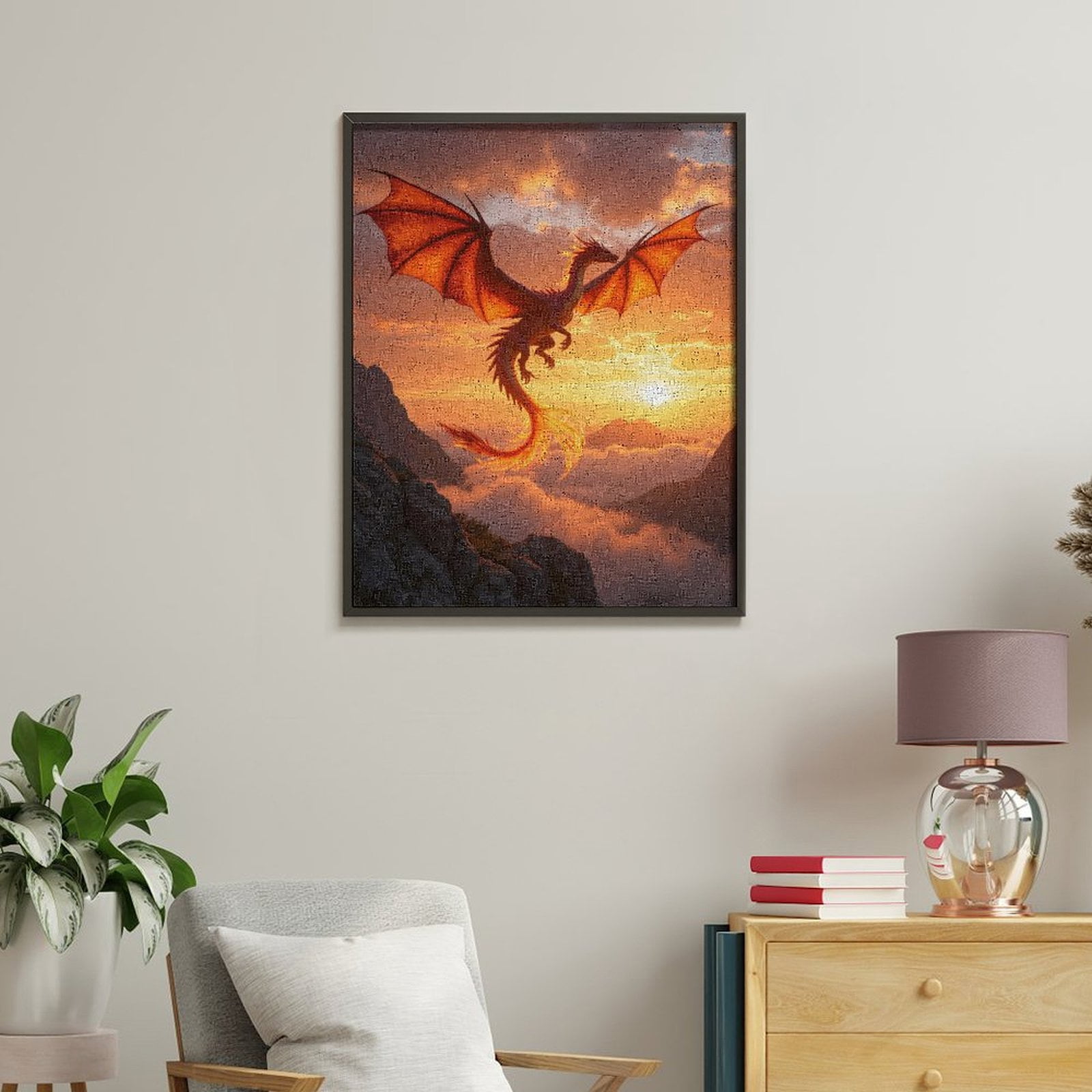 Paint By Numbers Kit for Adults Beginner - DIY Fire Dragon Soaring At Sunset Canvas Painting Kits for Adults, Frameless Paint By Number for Adults for Home Wall Decor 16x20 Inch