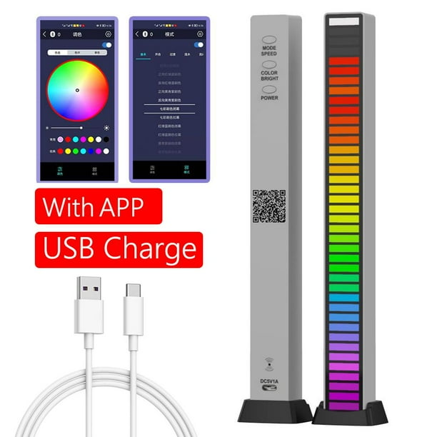 2 uds USB RGB colorido 40LED barra de luz de tira de ritmo activado por voz (plata)