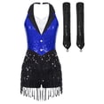 thumbnail image 7 of iiniim Women Sequins Latin Dance Outfits Sleeveless Tassel Leotard Fringed Tango Salsa Dance Dress with Gloves Blue L, 7 of 7