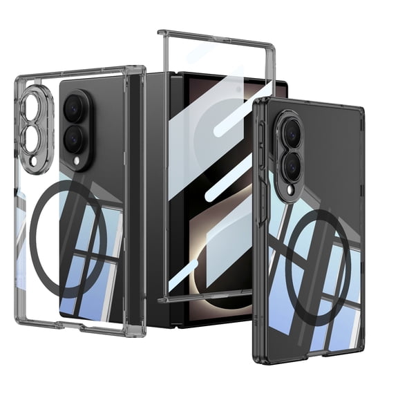 TECH CIRCLE Magnetic Case Built-in Front Screen Protector for Samsung Galaxy Z Fold 8, Hinge Protection PC Case Compatible with Mag Safe Transparent Cover - Black