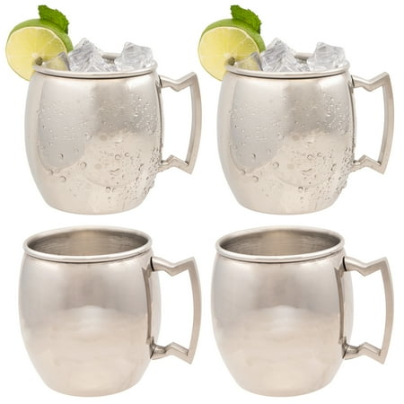Liquor Cup Set Old Dutch Stainless Steel Moscow Mule Mugs Set Of 4 with Handles, 16 Ounces, Barware Set Of Moscow Mule Cups with Moscow Mule Cocktail Recipe ()
