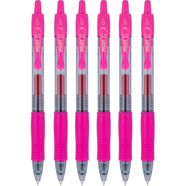 Bolígrafos de gel PILOT G2 punta fina 0,7 mm rosa, paquete de 6