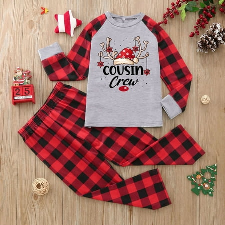 

FZM Christmas Home Parent Child Wear Cute Deer Head Pattern Boys And Girls Family Pajamas Plaid Sleeves Holiday Pajamas Set