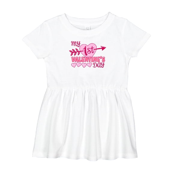 Inktastic My First Valentine's Day with Pink Heart and Arrow Girls Baby Dress