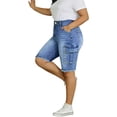 thumbnail image 2 of QERINTE Women Plus Size Jean Shorts Cargo Bermuda Shorts High Rise Casual Stretchy Womens Long Denim Shorts Summer Jorts, 2 of 6