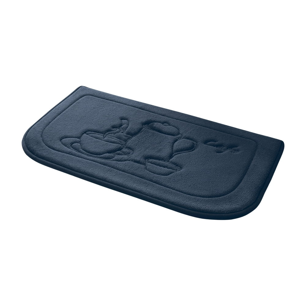 Novelty Coffee Navy Blue Kitchen Memory Foam Rug, Non Slip Anti Fatigue