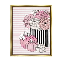 Stupell Industries Pink Florals & Pumpkins Botanical & Floral Painting Gold Floater Framed Canvas Art Print Wall Art, 25 x 31
