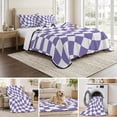 thumbnail image 6 of Twin XL Quilt Set 68''x98'', Purple White Checkered Lightweight Summer Bedspread Coverlet Set with 2 Pillow Shams, Modern Irregular Geometric Breathable All Season Quilt Bedding for Dorm/Guest Room, 6 of 9