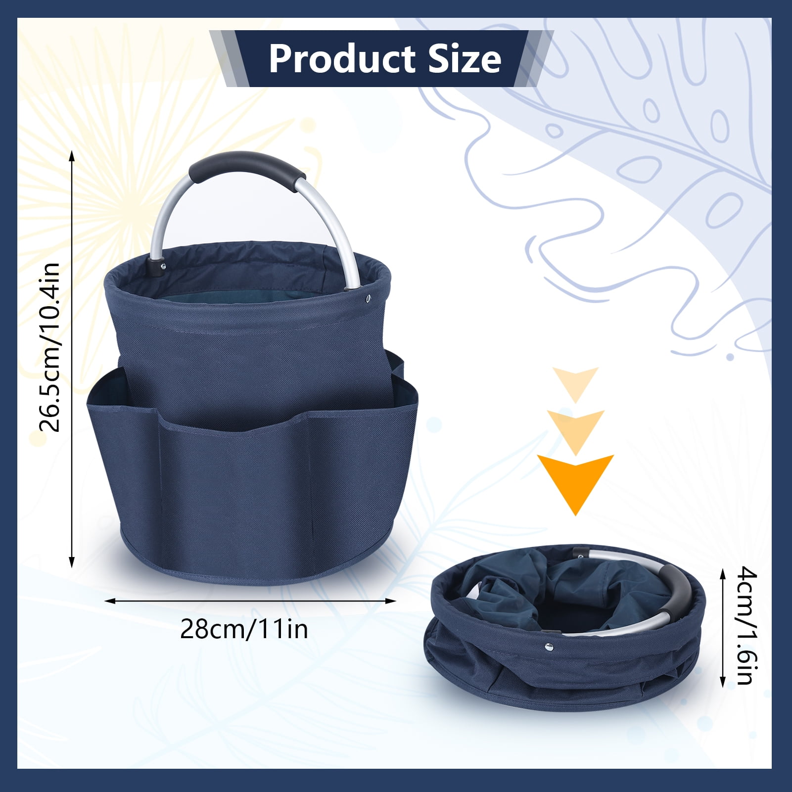 Bocaoying  17L Cleaning Organizer Caddy with Handle,Large Folding Cleaning Basket Bag,Multifunction Collapsible Waterproof Gardening Tool Storage Bag,Multipocket Craft Caddy Organizer for Cleaning Utensils(navy blue)