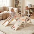 thumbnail image 2 of Gymax Panda-Themed Wood Montessori Climbing Set w/Slide Ramp Ladder & Cartoon Blocks Beige, 2 of 10