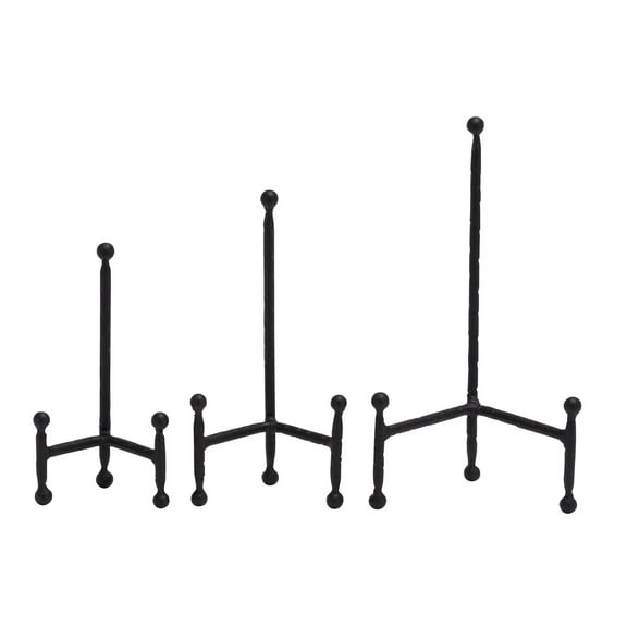DecMode 12", 10", 8"H Black Metal Tabletop Triangle Easel with Ball Accents, 3-Pieces