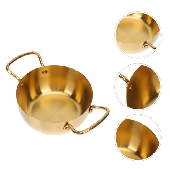 STRANDCHIC Portable Lightweight Stainless Steel Cooking Pot, Golden Round Design, 9.4x6.3in, Perfect for Camping, Hiking, and Outdoor Use
