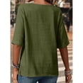 thumbnail image 4 of Camiseta Informal Holgada de Corta con Cuello Redondo y Botones de Algodón y para Mujer, Estilo Formal y de Trabajo Verde S, 4 of 7
