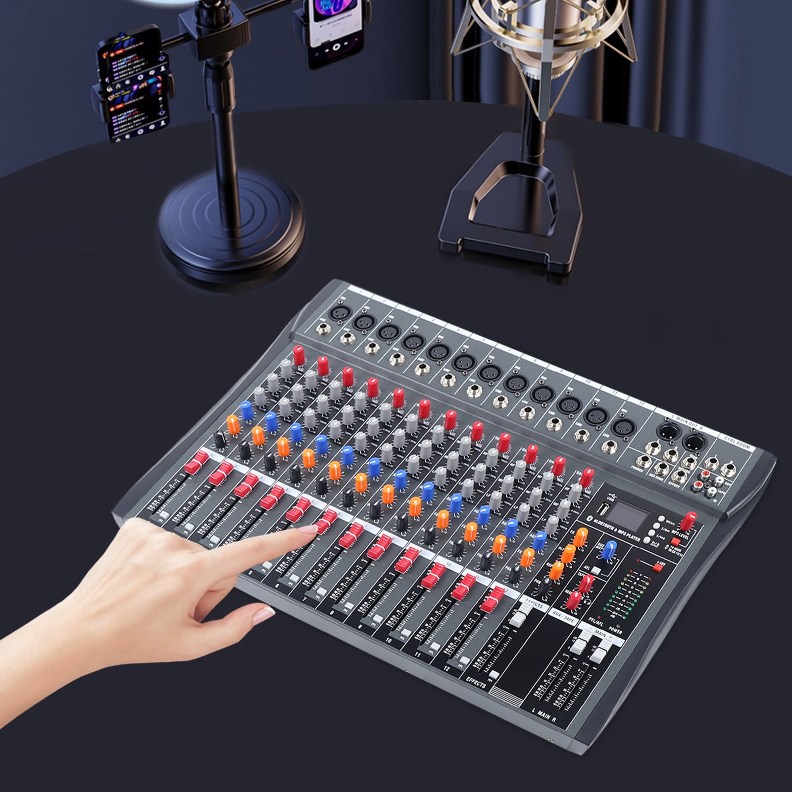12 Channel Professional Live Studio Audio Mixer Power Mixing Console Sound for Home KTV, Band/Stage Performances, Campus Activities, Conferences, Bars, Music Dining Bars