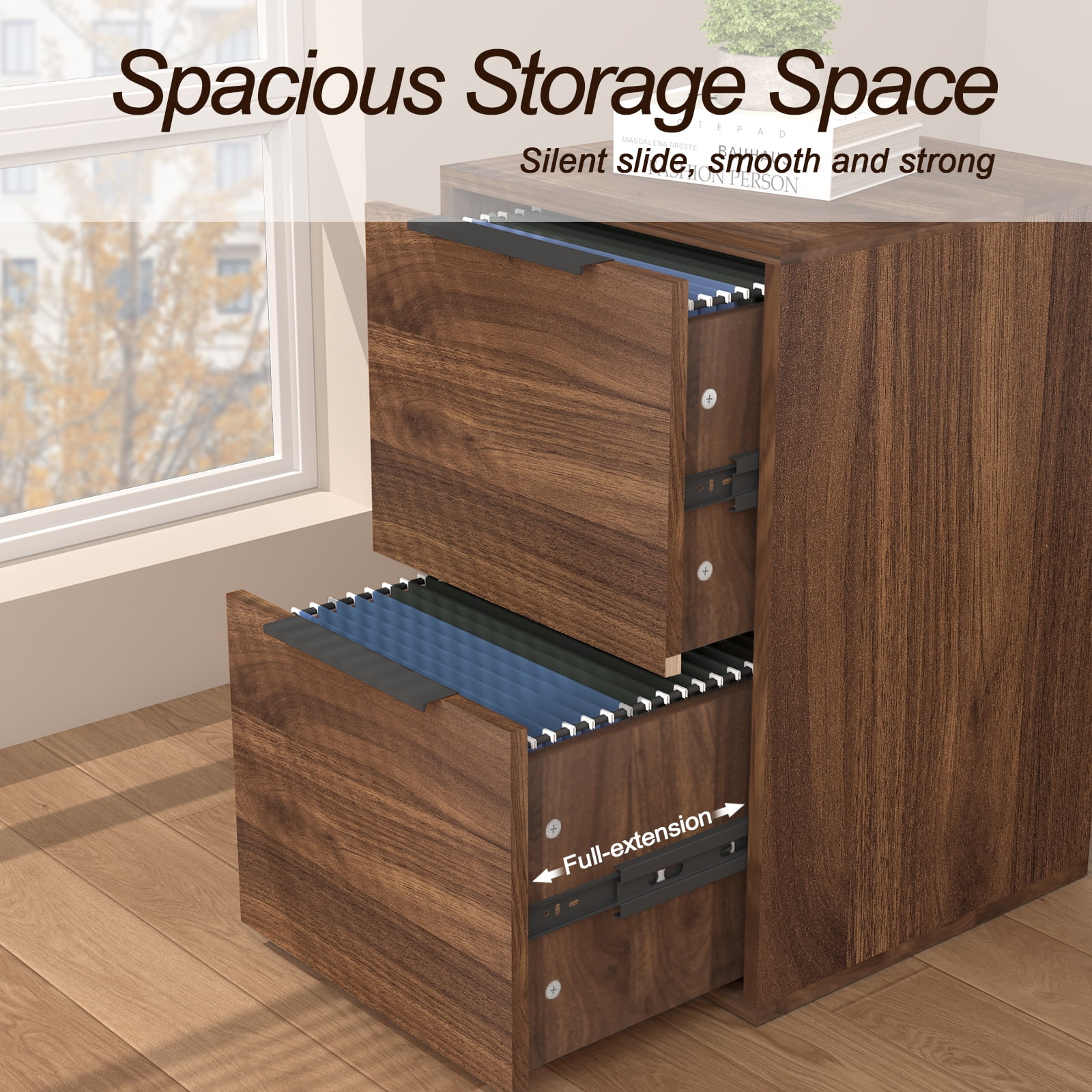 Marcree Wooden 2 Drawer File Cabinet, Wood Vertical Filing Cabinet for Letter Size Filings, Under Desk Small Filing Cabinets for Home Office, Walnut