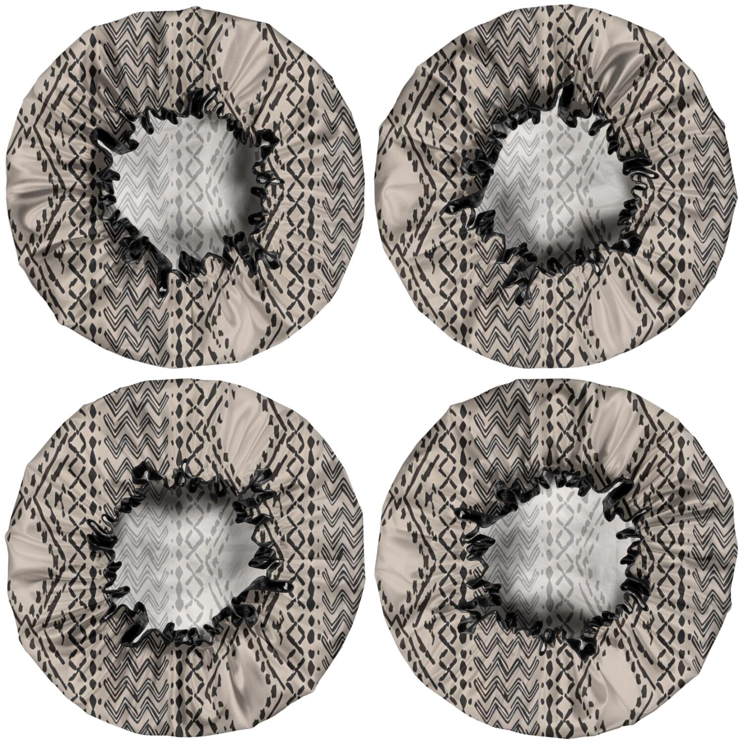 Shower Caps,Boho Black and White Ethnic Pattern Waterproof Shower Cap for Women 4 Pieces,Double Reusable Hair Cover for Shower PEVA Elastic Stretch Hem