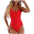 thumbnail image 2 of Sakmal Women Bathing Suits Sexy Red Scoop Neck One Piece Bathing Suits Spaghetti Straps Swimsuits, 2 of 5