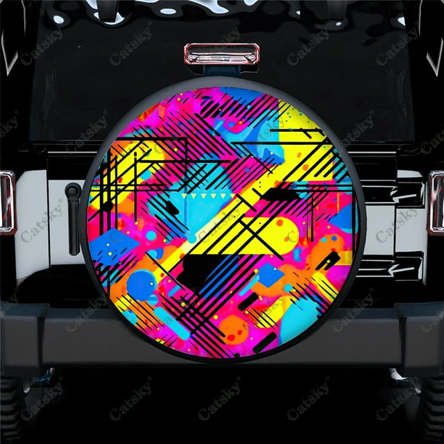 Colored Square Spiral Pattern Polyester Universal Spare Wheel Tire Cover Wheel Covers for Trailer RV SUV Truck Camper