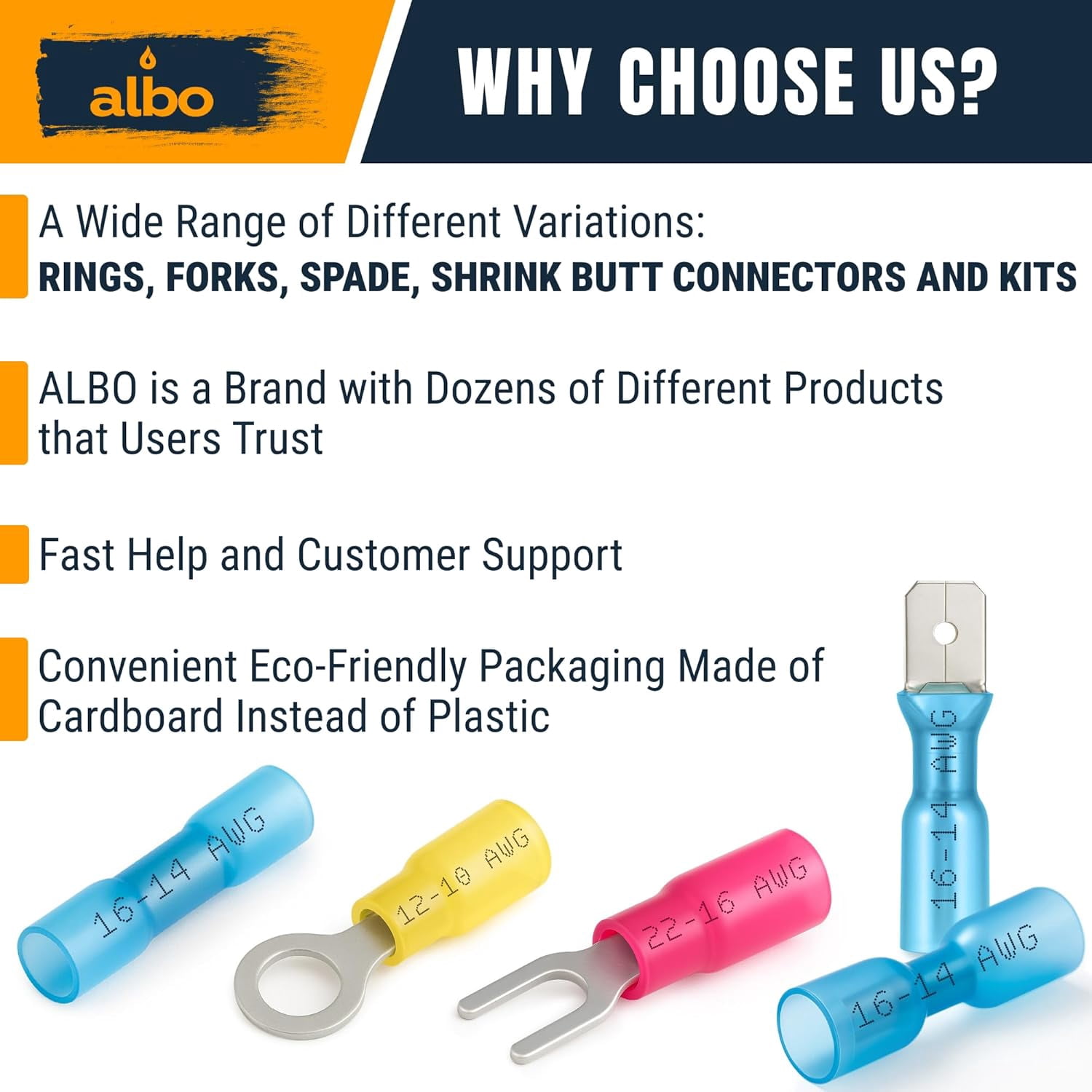 ALBO Heat Shrink Ring Terminal Kit for 22-10 AWG Copper Waterproof Connectors