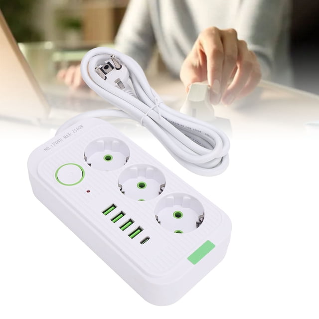 Adaptador De Enchufe De Viaje Europeo, Diseño De Clavija De 45 Enchufe UE 110-250V 3 Salidas Regleta De Alimentación UE Amplia Aplicación Para Oficina