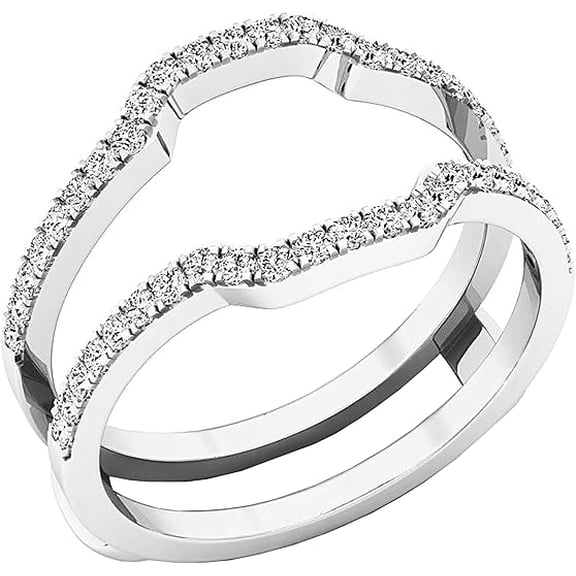 beryl_creation 14K White Gold Plated 1.70 Ct Round Cut White Diamond Wedding Engagement Enhancer Guard Wrap Ring 925 Sterling Silver For Women's - 6.5
