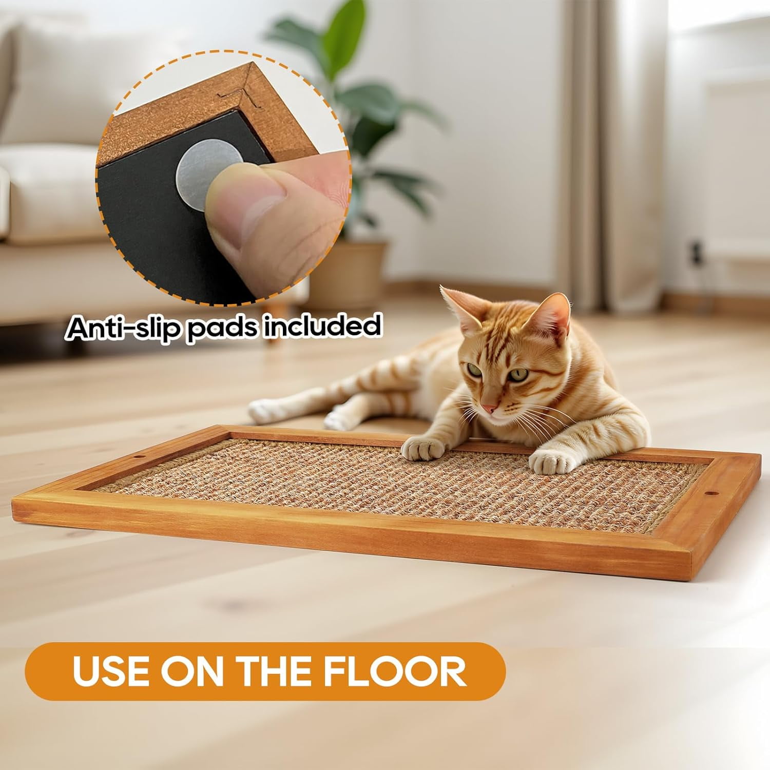 Scratching Post - 2PCS Large Wooden Sisal Wall Floor Mounted Vertical Scratch Pad for Indoor Cats Kittens Furniture Protector