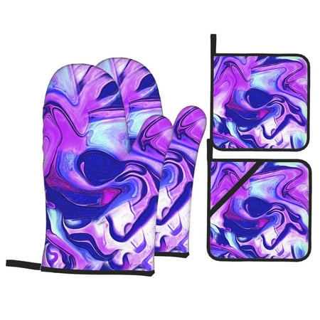 

Oven Mitts and Pot Holders 4 Piece Swirl Print Blue Purple1 High Heat Slip Resistant Oven Mitt and Trivets Set Kitchen Oven Glove Pot Holders for Cooking Baking Grilling