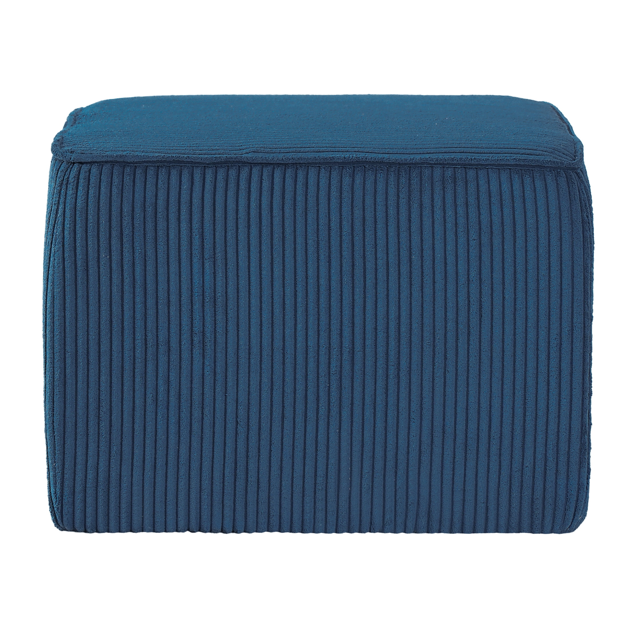 Christopher Knight Home Corduroy Upholstered Square Ottoman, Modular Footrest with Wood Frame, Blue