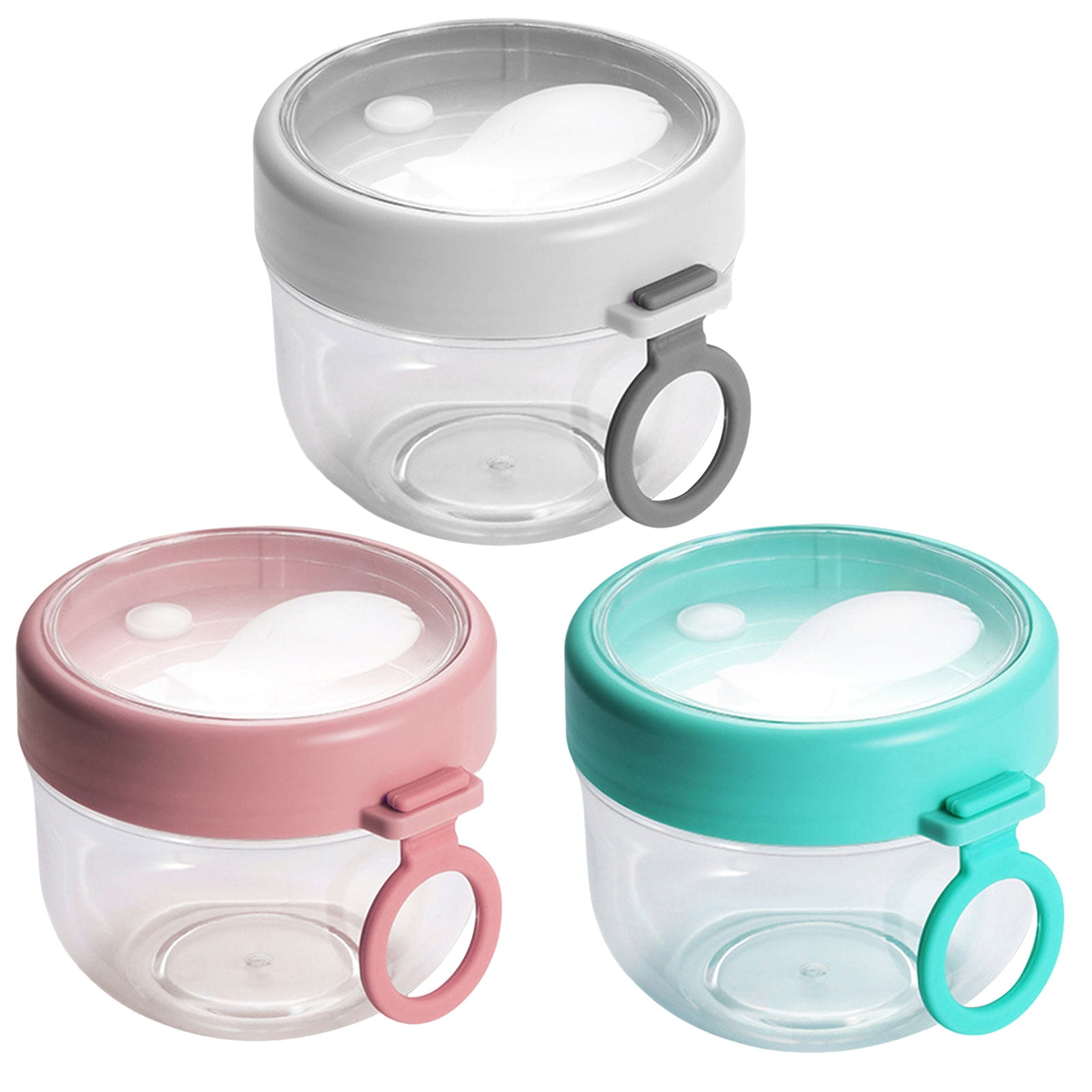 Lomubue Overnight Oats Jar with Lid Mini Spoon Ring Handle Microwaveable  Food-Grade Container Portable Breakfast Soy Milk Cup Yogurt Salad Cup  Household Supplies 