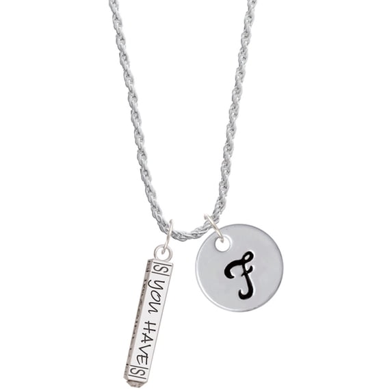 Delight Jewelry Silvertone Live the Life You Have Imagined Bar Silvertone Script Initial Disc - F - Charm Necklace, 20"+3"