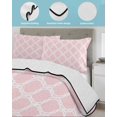 thumbnail image 4 of Quilts Twin Size Bedding Set, Pink Morocco Lightweight Quilted Comforter, Geometric Moroccan National Abstract Art Soft Reversible Bedspread Coverlet with Pillow Covers for All Season, 68" x 86", 4 of 7