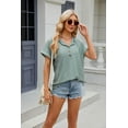 thumbnail image 4 of SHIBEVER Womens Tops Summer Short Sleeve Hoodies Casual Drawstring Hoodies Tops Button Front V Neck T Shirts Pullover Tops Blouses Green, 4 of 5
