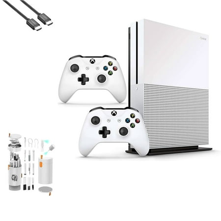 Microsoft Xbox One S 500GB with 2 Controller, 4K Ultra HD White with BOLT AXTION Cleaning Kit HDMI Bundle Like New