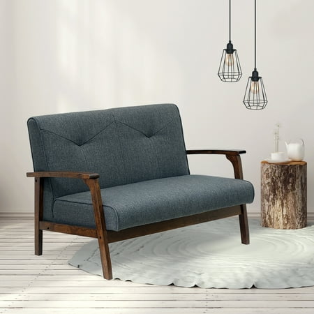 Furinno 45u0022 Mid Century Vintage Compact Loveseat, Dark Grey