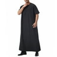 thumbnail image 4 of YLSDY Mens Kaftan Thobe V-Neck Half Sleeve Muslim Robe Dubai Long Gown Casual Saudi Arab Thobe Robes for Summer Beach Black XL, 4 of 9